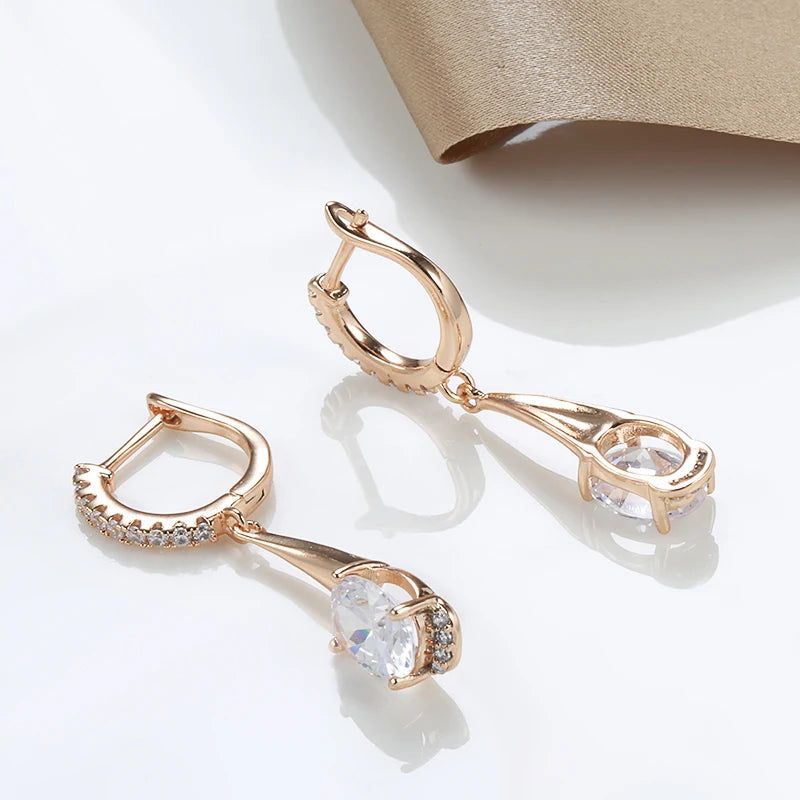 Refined Rose Gold Oval Zircon Dangle Earrings - Luxury Fashion Jewelry for Christmas and Special Occasions