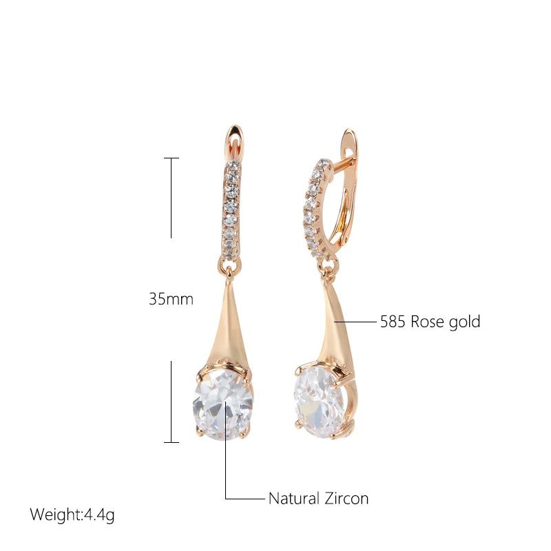 Refined Rose Gold Oval Zircon Dangle Earrings - Luxury Fashion Jewelry for Christmas and Special Occasions