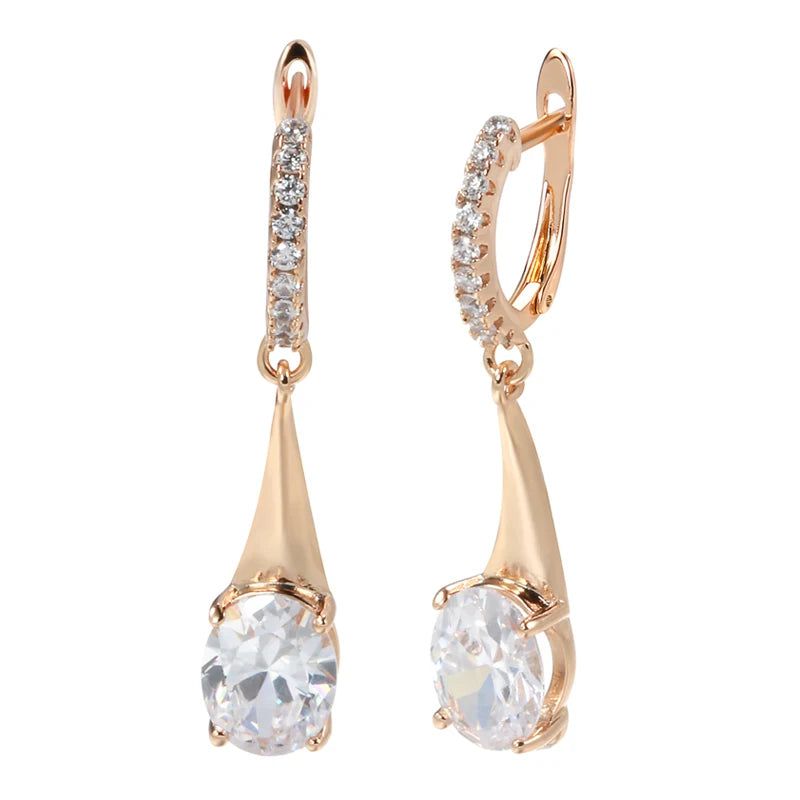 Refined Rose Gold Oval Zircon Dangle Earrings - Luxury Fashion Jewelry for Christmas and Special Occasions