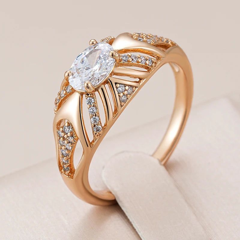 Refined Rose Gold Oval Zirconia Cocktail Ring - Luxury Jewelry Accessory