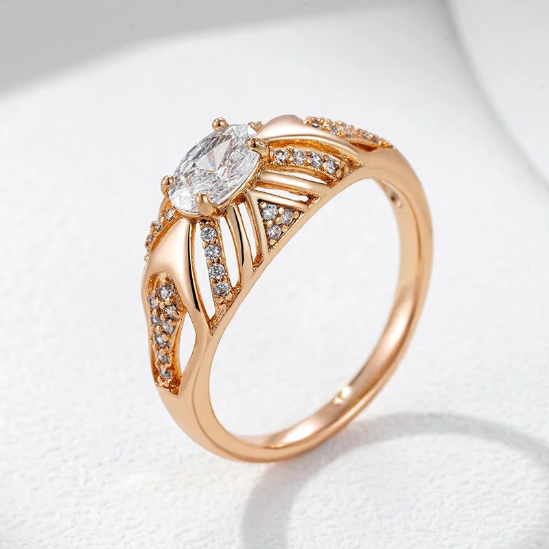 Refined Rose Gold Oval Zirconia Cocktail Ring - Luxury Jewelry Accessory