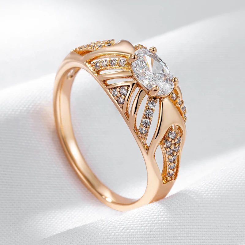 Refined Rose Gold Oval Zirconia Cocktail Ring - Luxury Jewelry Accessory