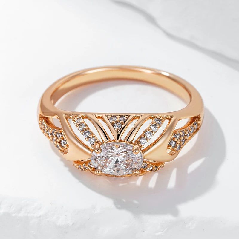 Refined Rose Gold Oval Zirconia Cocktail Ring - Luxury Jewelry Accessory