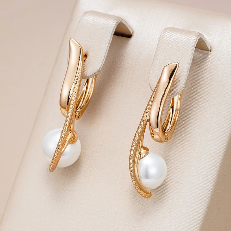 Refined Rose Gold Pearl Dangle Earrings - Chic Long Drop Jewelry for Any Occasion