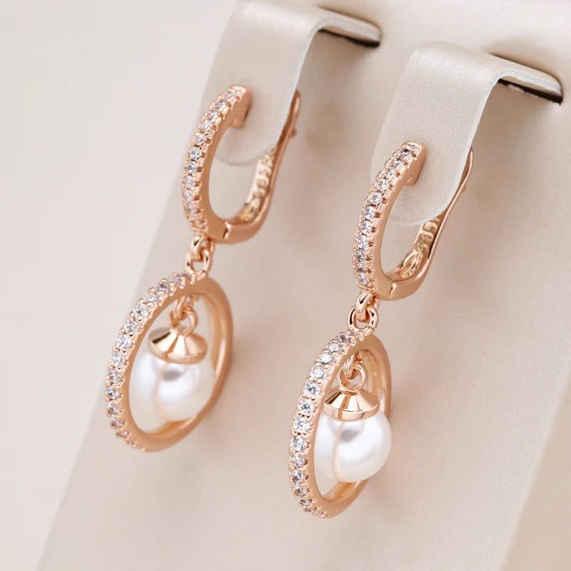 Refined Rose Gold Pearl Dangle Earrings - Trendy Long Drop Jewelry