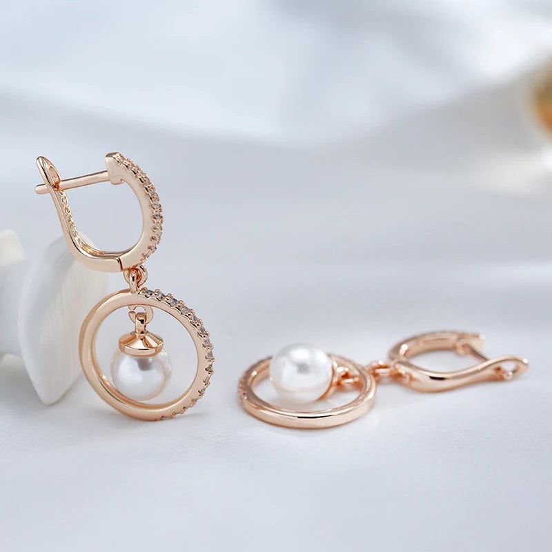 Refined Rose Gold Pearl Dangle Earrings - Trendy Long Drop Jewelry