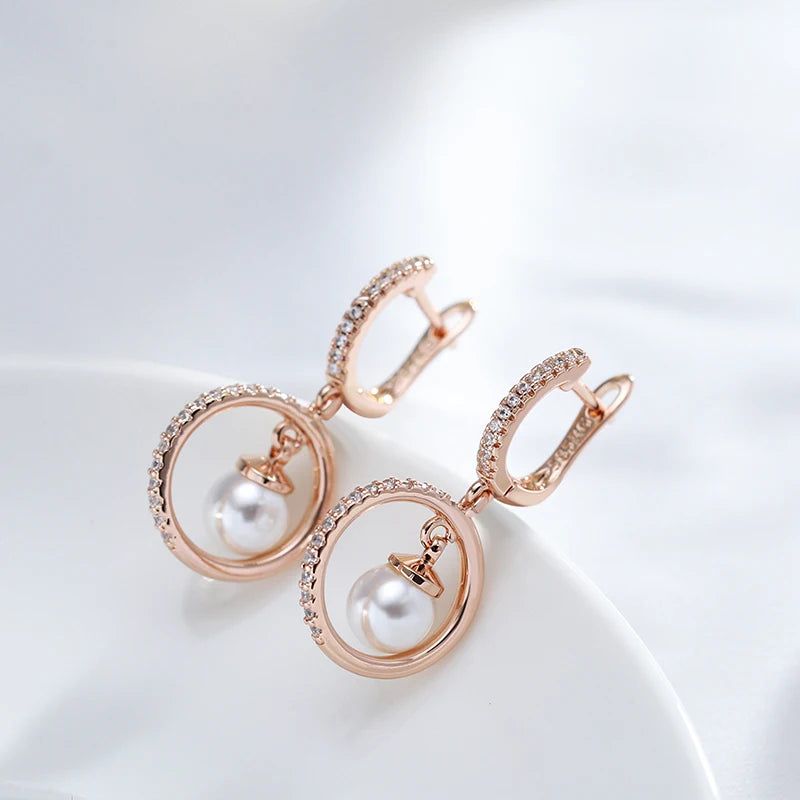 Refined Rose Gold Pearl Dangle Earrings - Trendy Long Drop Jewelry