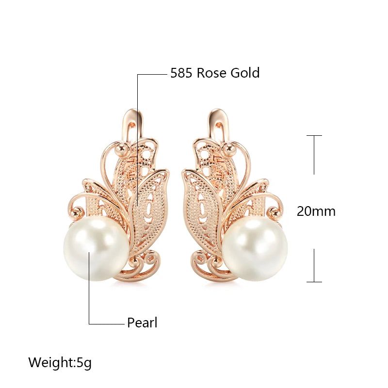 Refined Rose Gold Pearl Drop Earrings with Hollow Floral Design