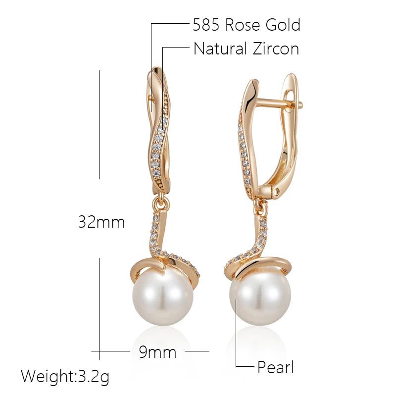 Refined Rose Gold Pearl Drop Earrings with Natural Zircon Accents