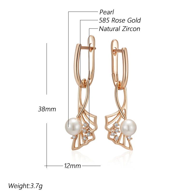 Refined Rose Gold Pearl Drop Earrings with Natural Zircon Accents