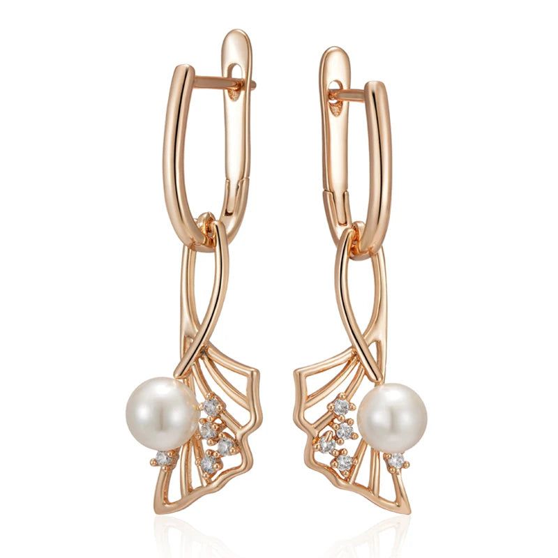 Refined Rose Gold Pearl Drop Earrings with Natural Zircon Accents