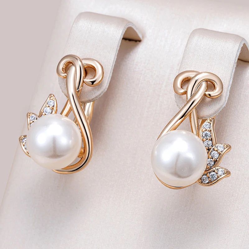 Refined Rose Gold Pearl and Crystal Floral Dangle Earrings with Natural Zircon