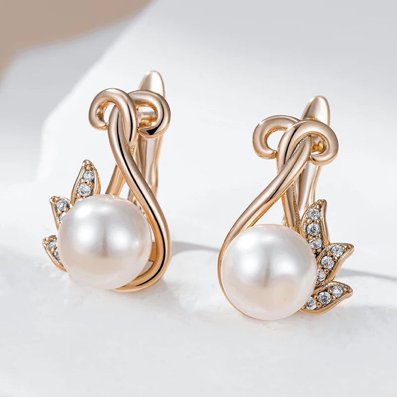 Refined Rose Gold Pearl and Crystal Floral Dangle Earrings with Natural Zircon