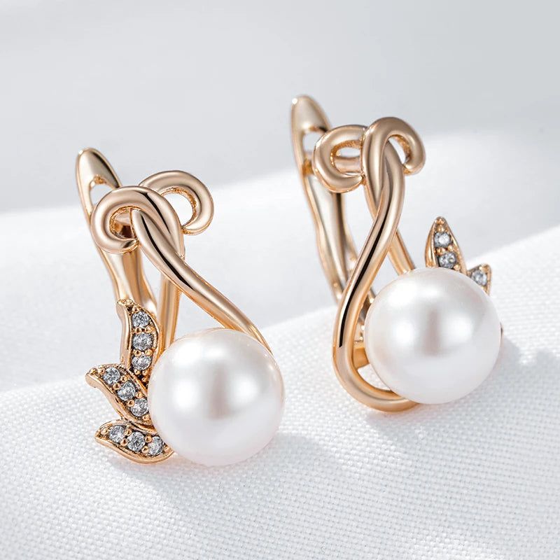 Refined Rose Gold Pearl and Crystal Floral Dangle Earrings with Natural Zircon