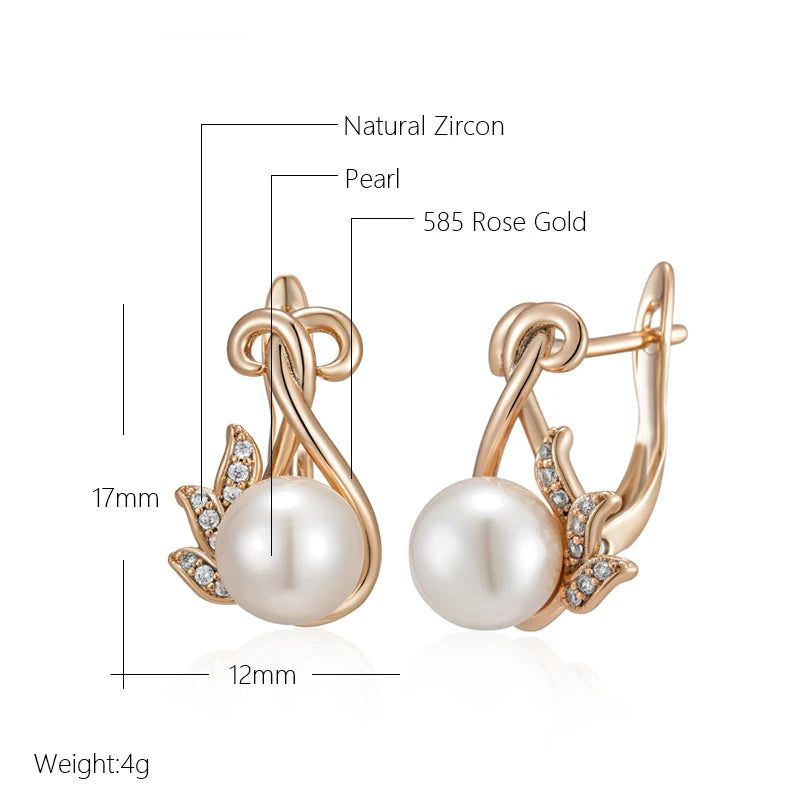 Refined Rose Gold Pearl and Crystal Floral Dangle Earrings with Natural Zircon