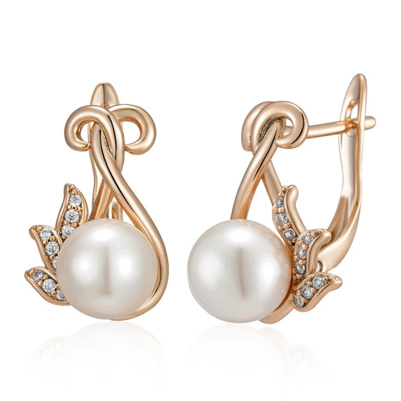 Refined Rose Gold Pearl and Crystal Floral Dangle Earrings with Natural Zircon