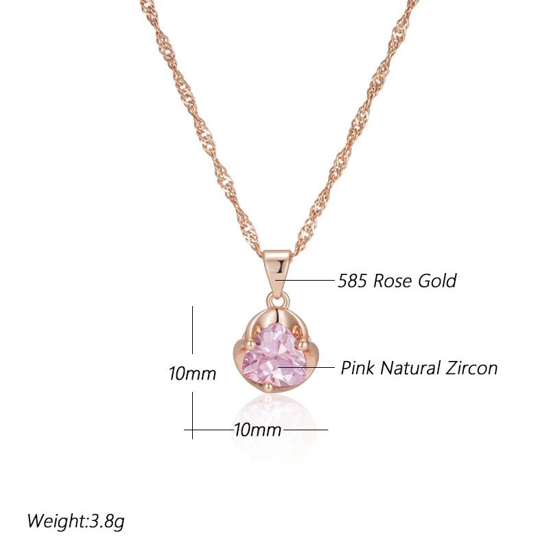 Refined Rose Gold Pendant Necklace with Romantic Pink Natural Zircon for Couples