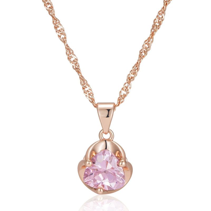 Refined Rose Gold Pendant Necklace with Romantic Pink Natural Zircon for Couples