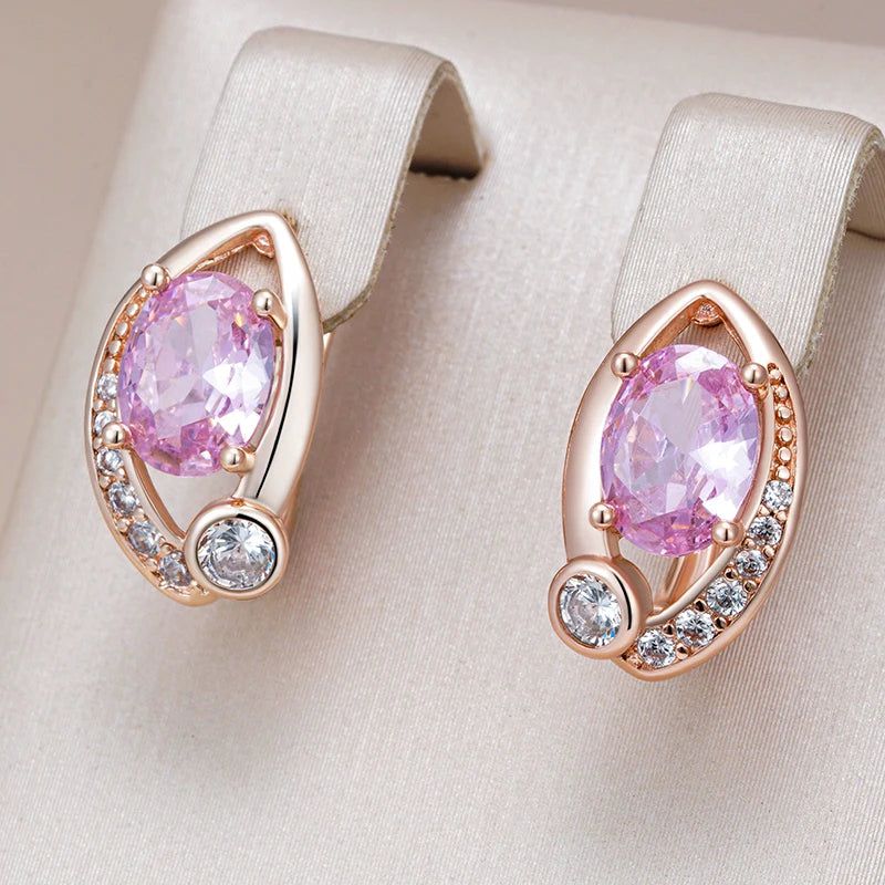 Refined Rose Gold Pink Zircon Geometric Earrings for Women