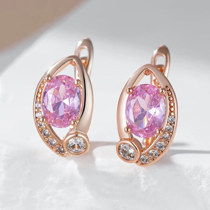 Refined Rose Gold Pink Zircon Geometric Earrings for Women