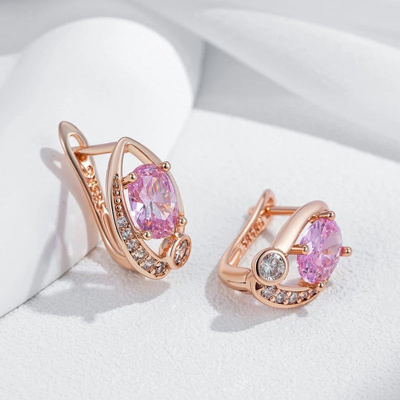 Refined Rose Gold Pink Zircon Geometric Earrings for Women