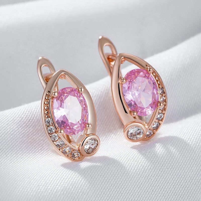 Refined Rose Gold Pink Zircon Geometric Earrings for Women