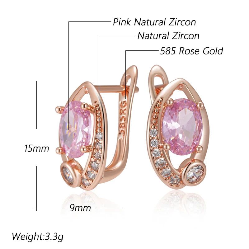 Refined Rose Gold Pink Zircon Geometric Earrings for Women