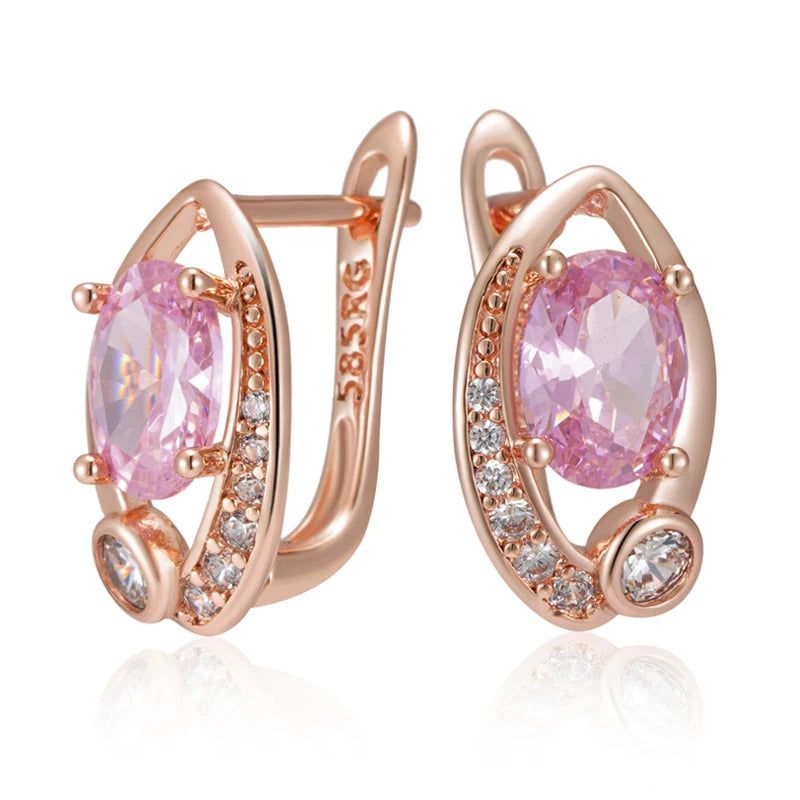 Refined Rose Gold Pink Zircon Geometric Earrings for Women