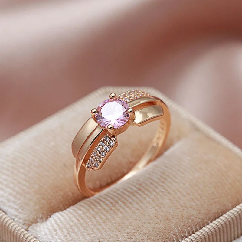 Refined Rose Gold Pink Zircon Princess Cut Ring for Women