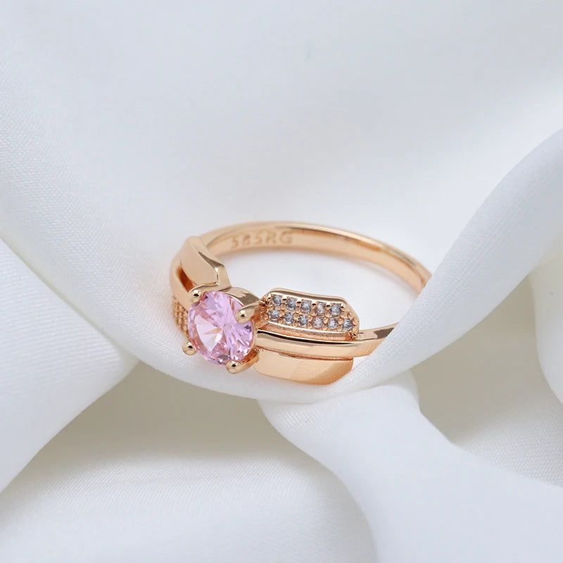 Refined Rose Gold Pink Zircon Princess Cut Ring for Women