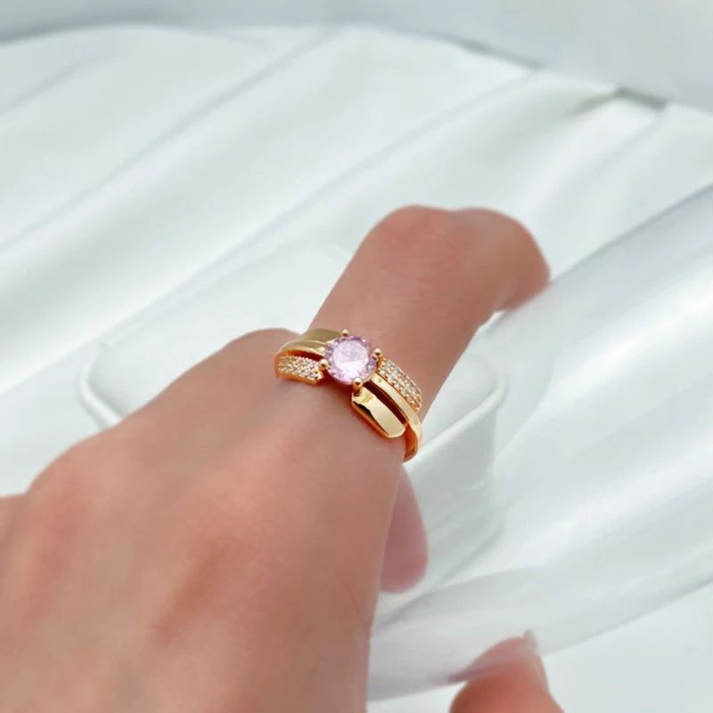 Refined Rose Gold Pink Zircon Princess Cut Ring for Women