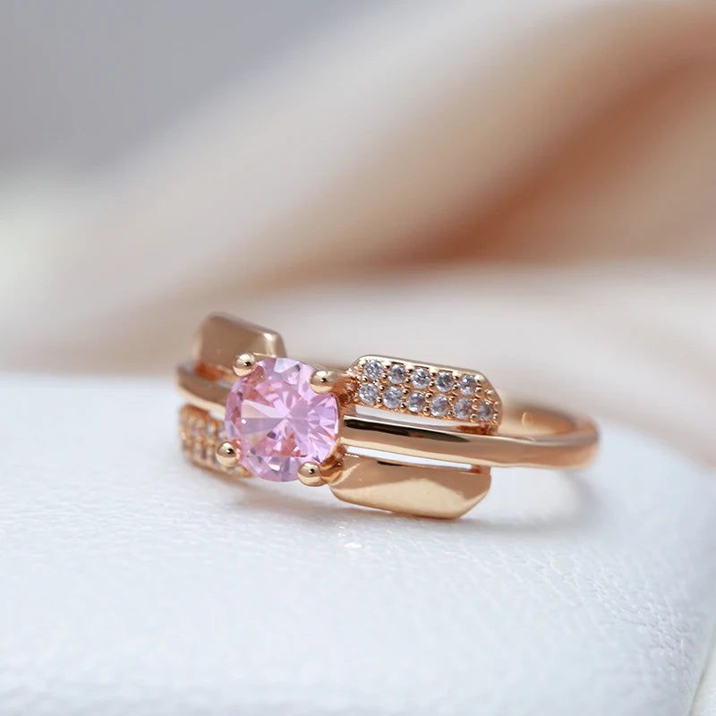 Refined Rose Gold Pink Zircon Princess Cut Ring for Women