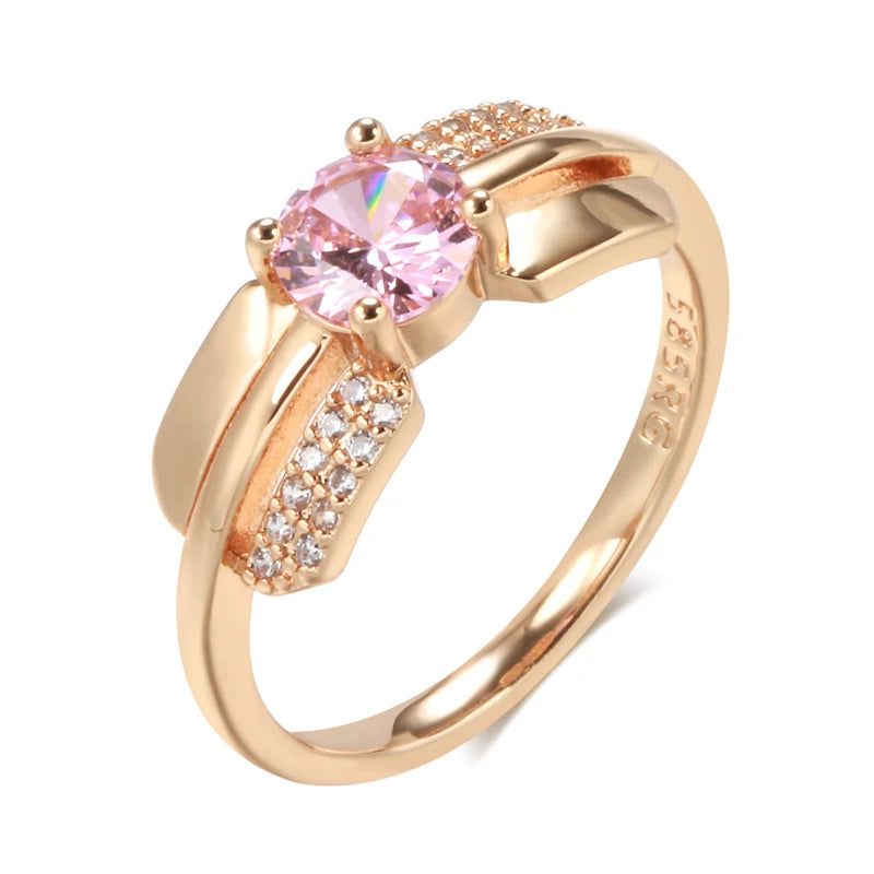 Refined Rose Gold Pink Zircon Princess Cut Ring for Women