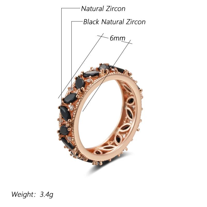 Refined Rose Gold Plated Black Crystal Cocktail Ring with Natural Zircon Accents