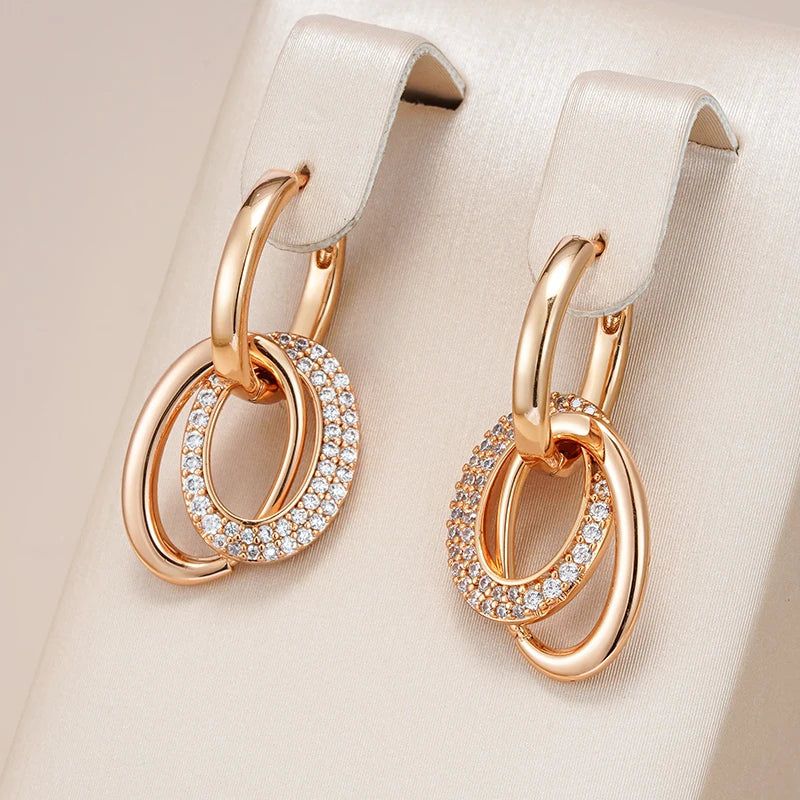 Refined Vintage 585 Rose Gold Hoop Earrings with Natural Zircon Geometry Charm