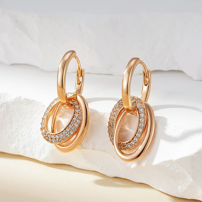 Refined Vintage 585 Rose Gold Hoop Earrings with Natural Zircon Geometry Charm