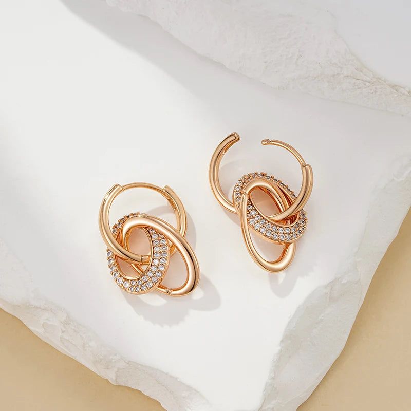 Refined Vintage 585 Rose Gold Hoop Earrings with Natural Zircon Geometry Charm