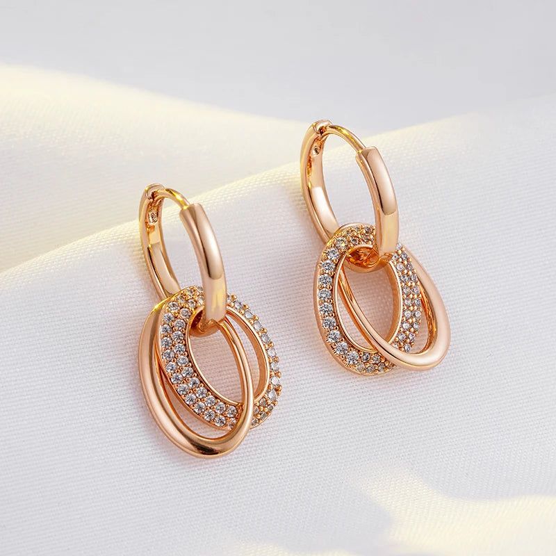 Refined Vintage 585 Rose Gold Hoop Earrings with Natural Zircon Geometry Charm