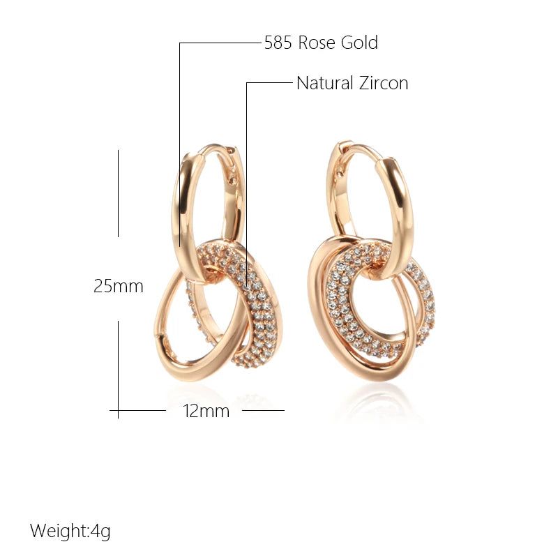 Refined Vintage 585 Rose Gold Hoop Earrings with Natural Zircon Geometry Charm