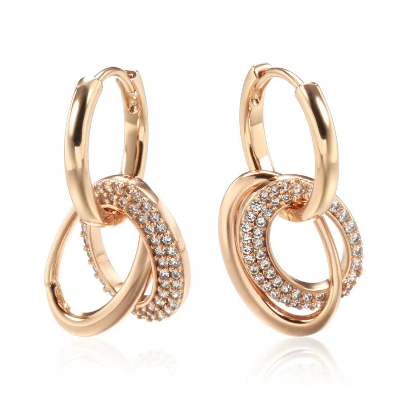 Refined Vintage 585 Rose Gold Hoop Earrings with Natural Zircon Geometry Charm