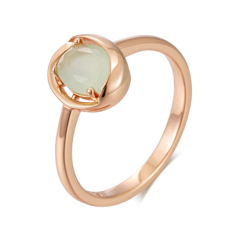 Refined Vintage 585 Rose Gold Oval Green Natural Zircon Ring