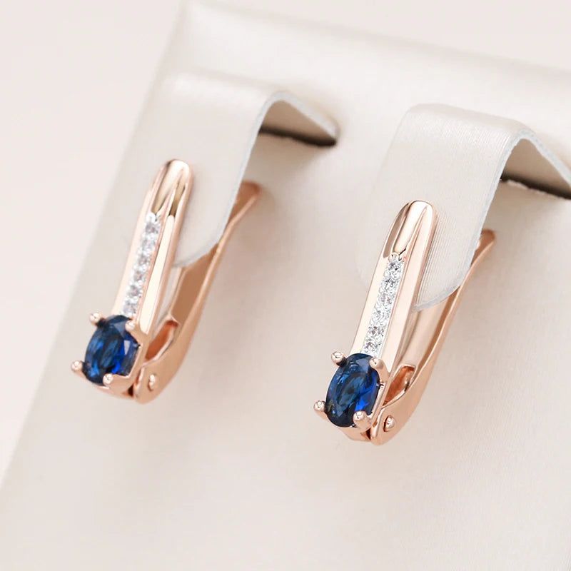 Refined Vintage 585 Rose Gold Plated Earrings with Blue Natural Stone