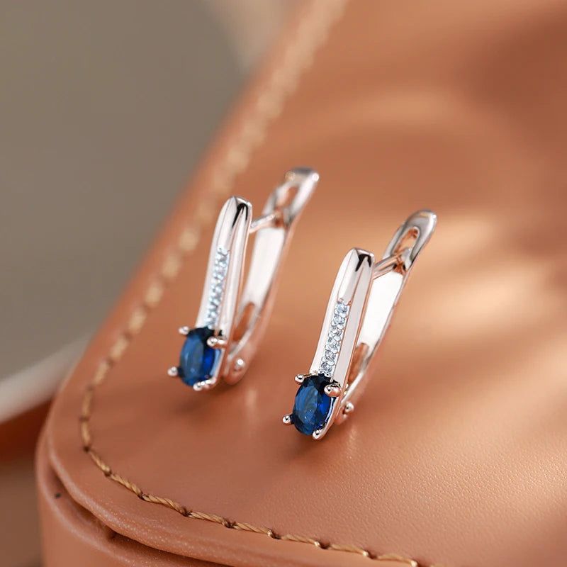 Refined Vintage 585 Rose Gold Plated Earrings with Blue Natural Stone