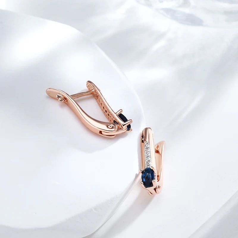 Refined Vintage 585 Rose Gold Plated Earrings with Blue Natural Stone