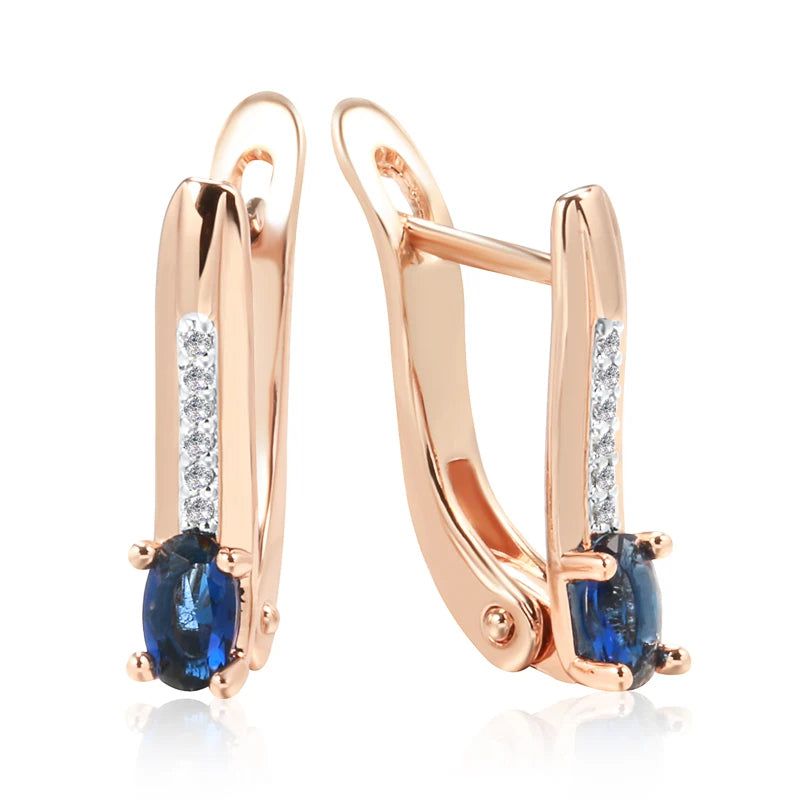 Refined Vintage 585 Rose Gold Plated Earrings with Blue Natural Stone