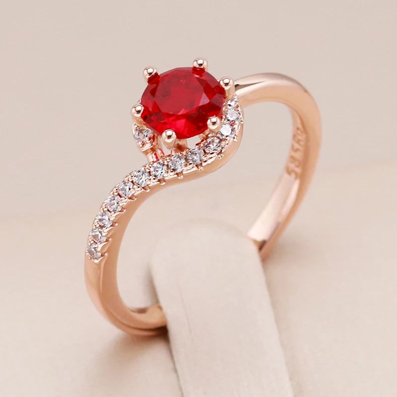 Refined Vintage 585 Rose Gold Ring with Round Red Natural Zircon