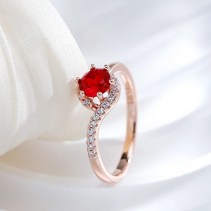 Refined Vintage 585 Rose Gold Ring with Round Red Natural Zircon