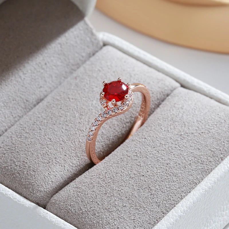 Refined Vintage 585 Rose Gold Ring with Round Red Natural Zircon