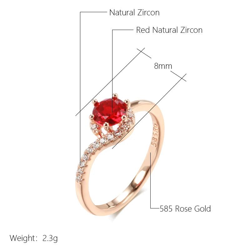 Refined Vintage 585 Rose Gold Ring with Round Red Natural Zircon