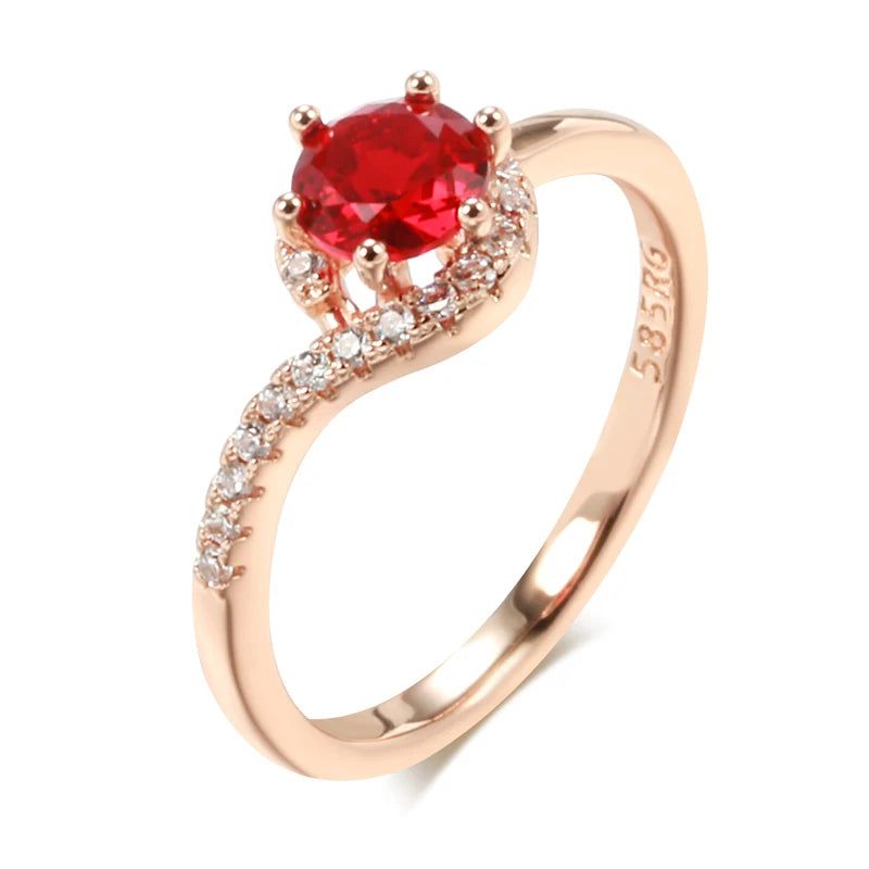 Refined Vintage 585 Rose Gold Ring with Round Red Natural Zircon